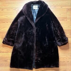 Vtg 1960s Lloyds Furs Denver Mouton Fur Coat Womens L Brown Genuine Fur Long